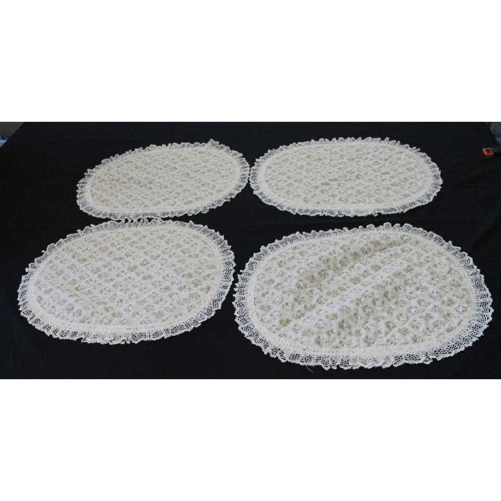 Lot of 14 Vintage Oval Table Placemats Cottage Floral Lace Quilted 1980s 1990s